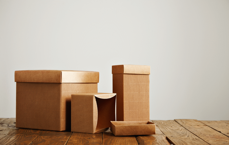 unlabeled-similar-boxes-different-shapes-sizes-uneven-wooden-table-isolated-white